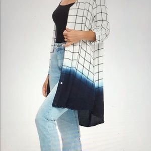 White and Blue Hombre Window Pane Oversized Button-up Top Sz L by 365 Everyday